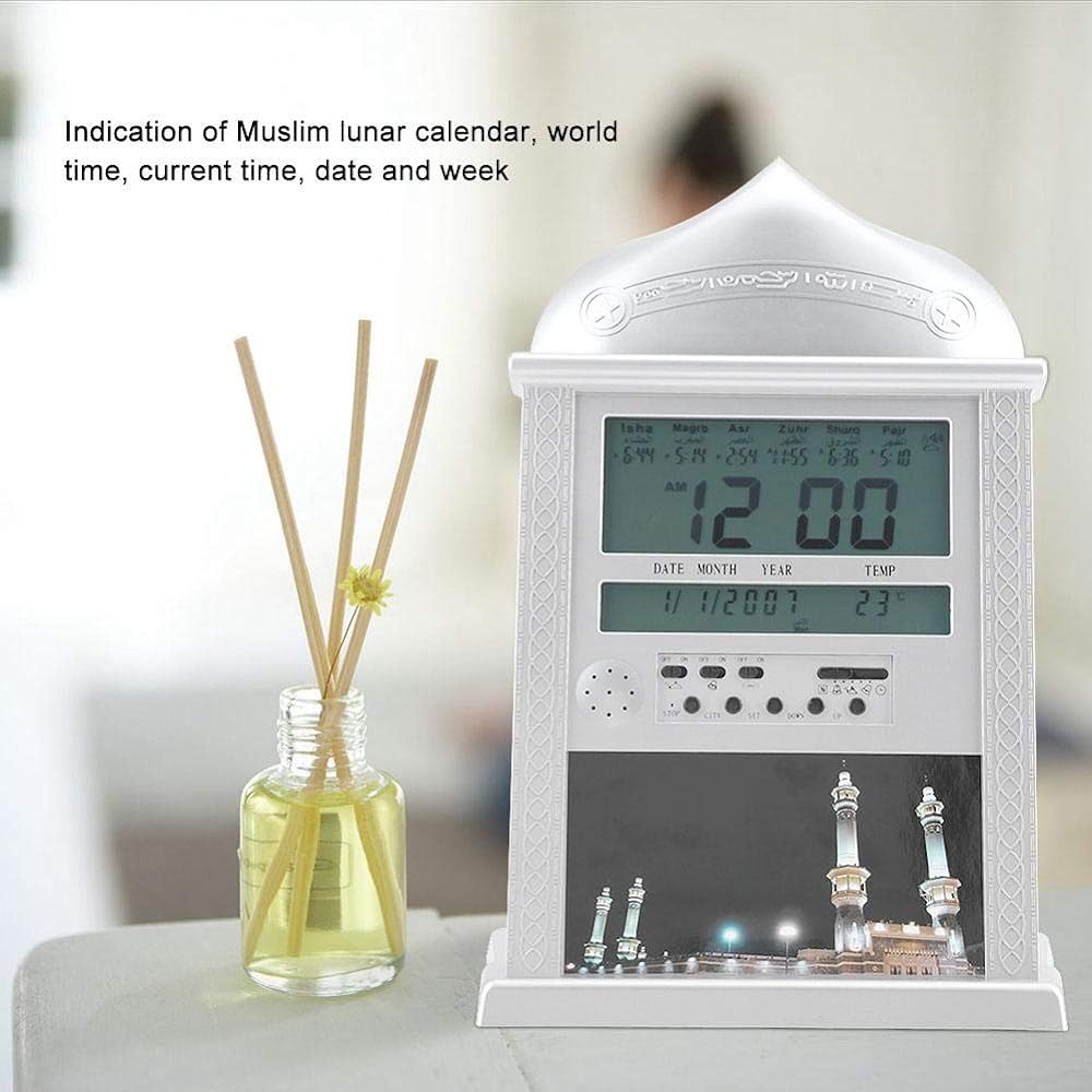 Muslim Alarm Clock, Muslim Islamic Prayer Clock Azan Prayer Alarm Digital Azan Table Clock Silver Battery Excluded Azan Clock