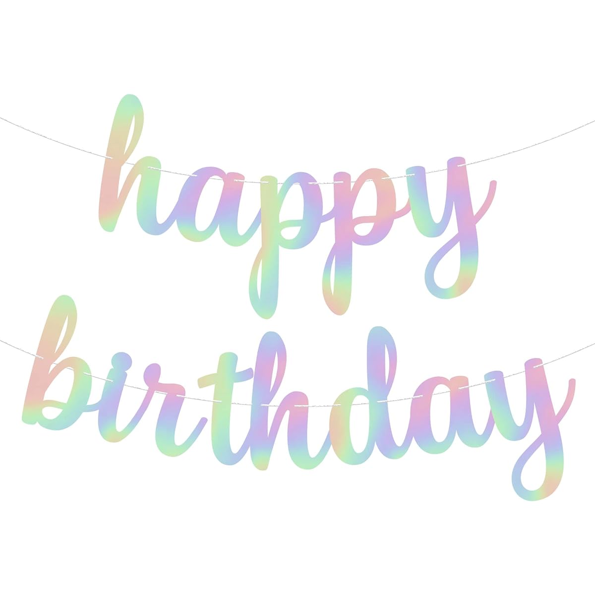KatchOn Pre-Strung Happy Birthday Banner 10ft Iridescent Birthday Banner Pastel Birthday Banner Happy Birthday Decorations Mermaid Happy Birthday Banner Rainbow Party Decorations