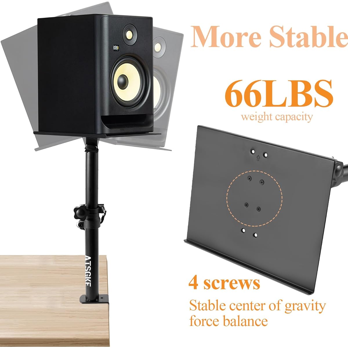 Atsgke Desktop Speaker Stand Set of 2 Studio Monitor Stand Desktop Clamp Studio Speaker Stand Adjustable Height