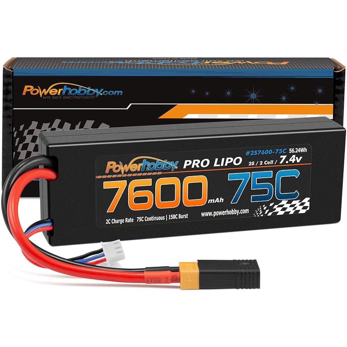 Hobbypower Powerhobby 2s 7.4v 7600mah 75c Lipo Battery with XT60 Plug + Traxxas Adapter Compatible with: Slash 4x4 4WD 2WD Stampede Rustler E-Revo E-Maxx Spartan M41 X-Maxx Brushless VXL