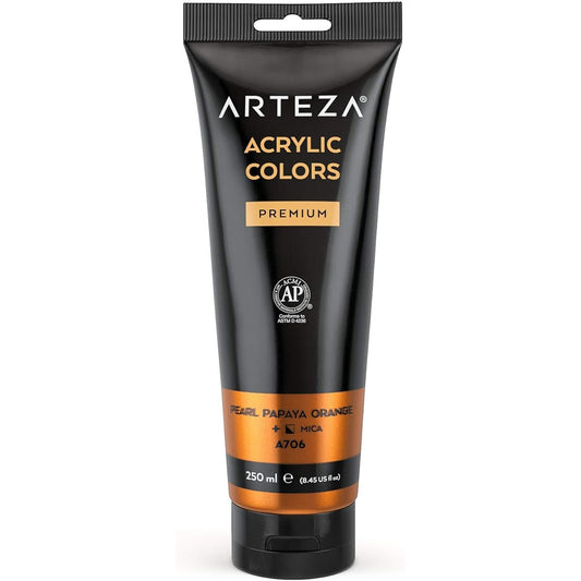 Arteza Metallic Acrylic Color (Pearl Papaya Orange A207) 250ml/Tube + Transparent Label