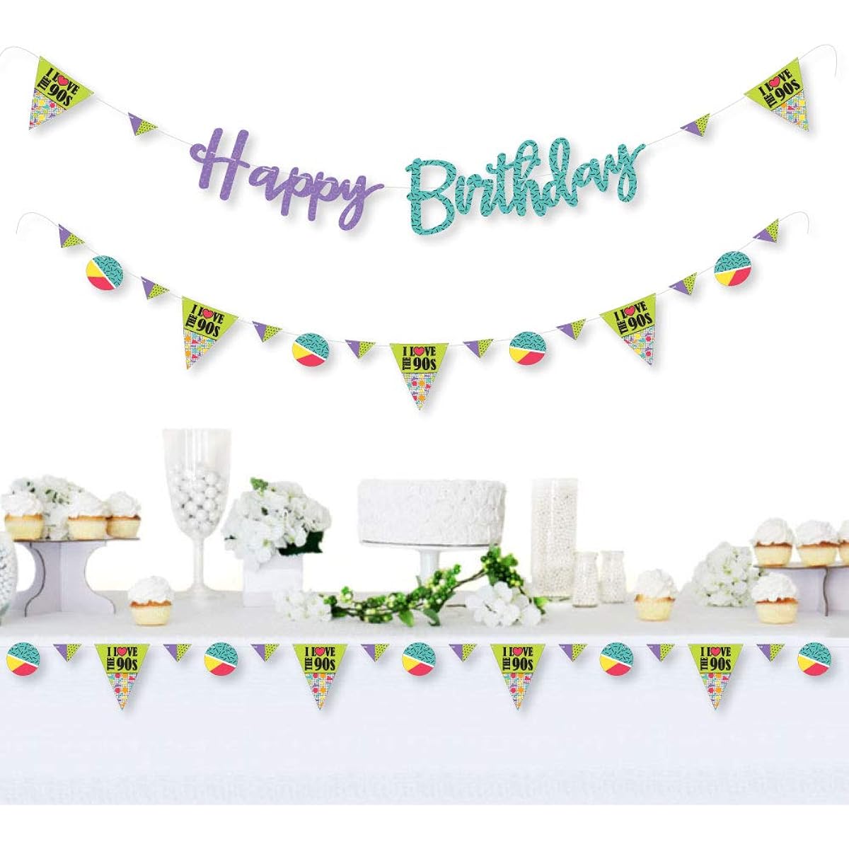 Big Dot of Happiness 90's Throwback 1990's Birthday Party Letter Banner Decorations 36 Banners with Cutouts and Happy Birthday Banner Letters