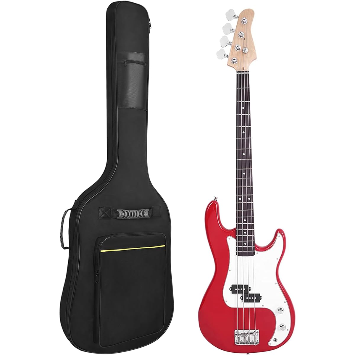 Muscab Bass Guitar Bag, 7mm Padding Electric Bass Case, Electric Bass Gig Bag Backpack with Neck Strap and Pocket, Black, Full, Travel