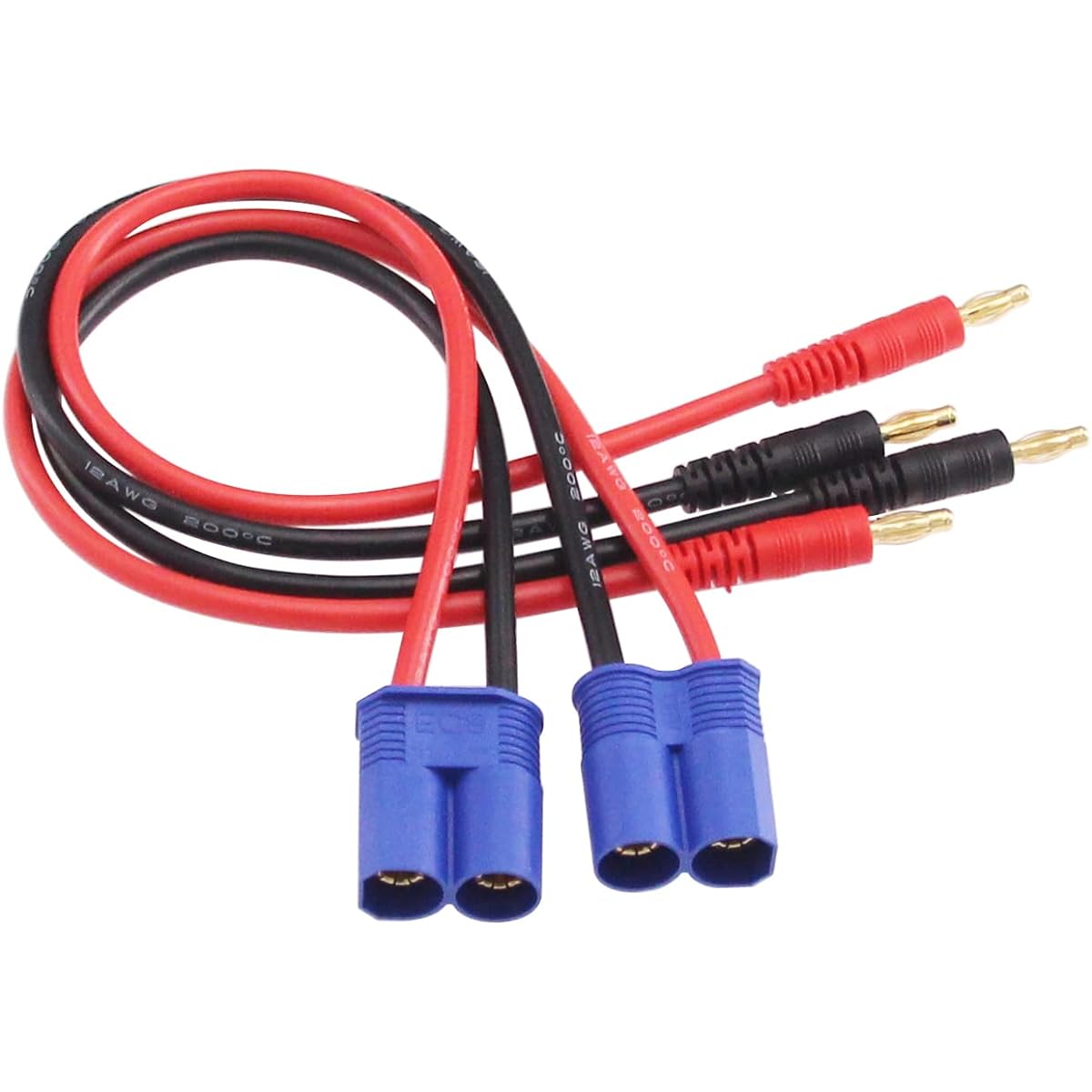 OliRC EC8 Connector Plug to 4mm Banana Plug Battery Charging Lead Adapter Cable 12awg 30cm 2pcs