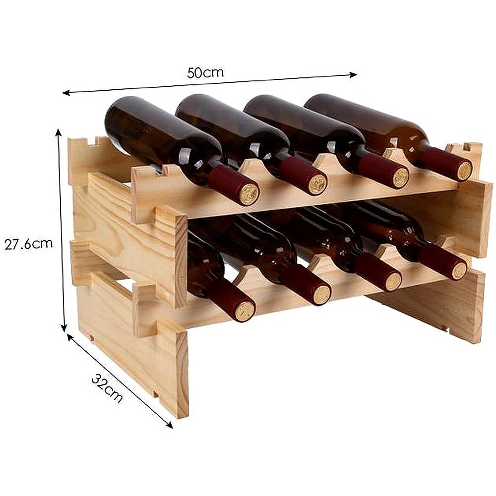 Anberotta Wooden Wine Rack Stackable Holder Wine Champagne Bottles Wood Storage Case Stand Interior Display Available in 1, 2, 3, and 4 Tiers W1 (Storage for 8 bottles, 2 Tiers)
