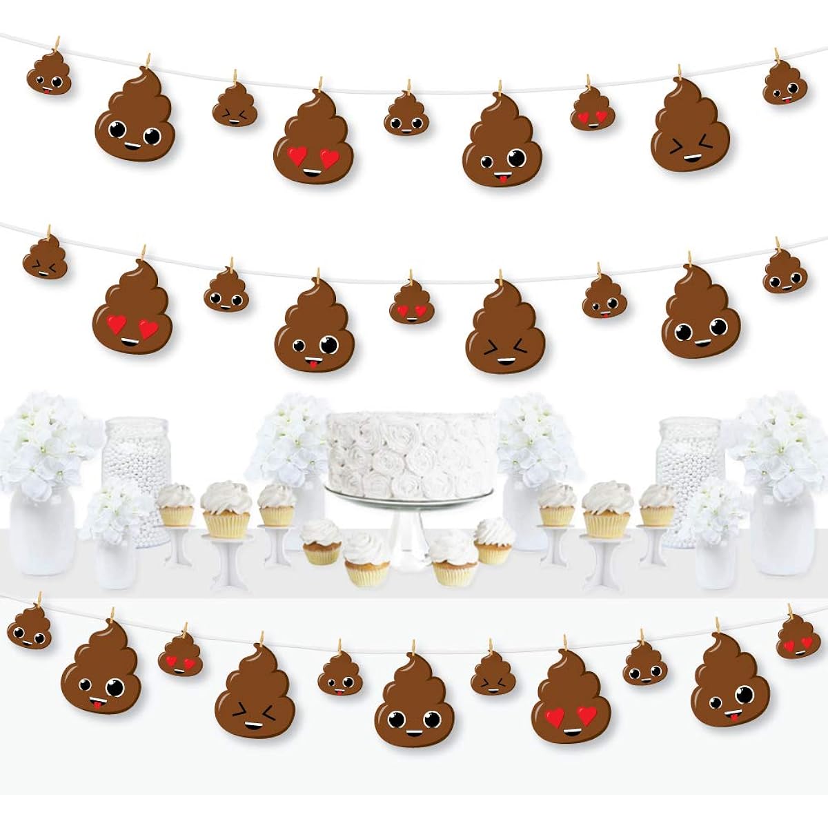 Big Dot of Happiness Party 'Til You're Pooped - DIY Poop Emoji Party Decorations - Clothespin Garland Banner - 44 Pieces