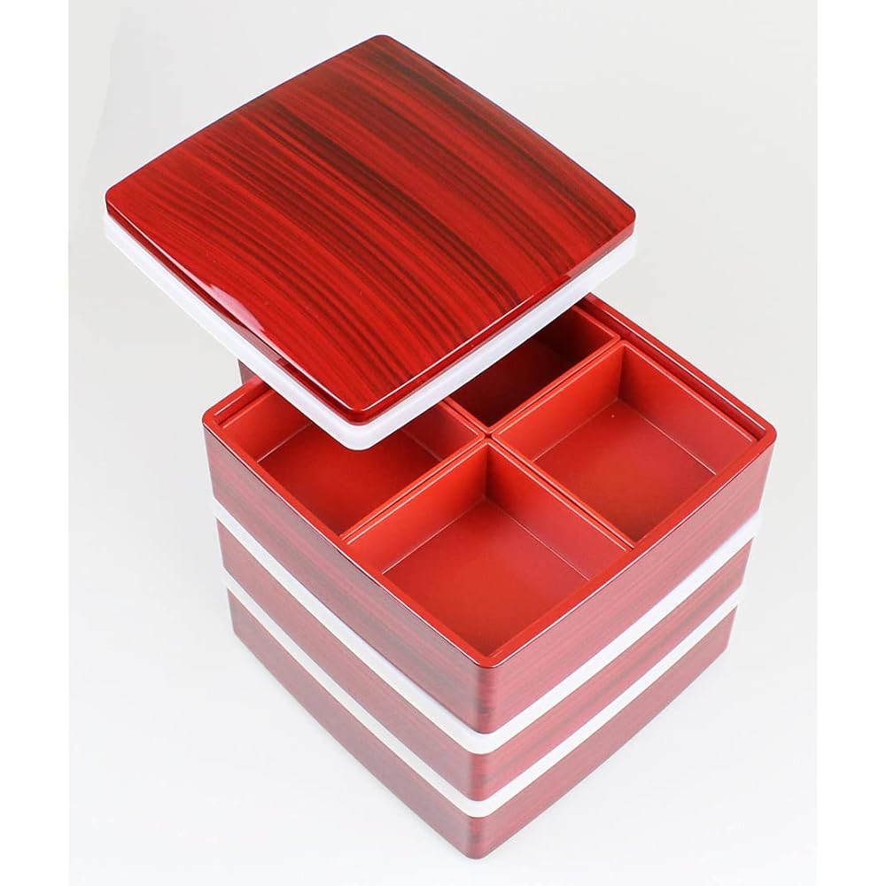 Kishu lacquerware 6.5 inch DX three-tiered box, trunk, red heather inner vermilion, with partitions