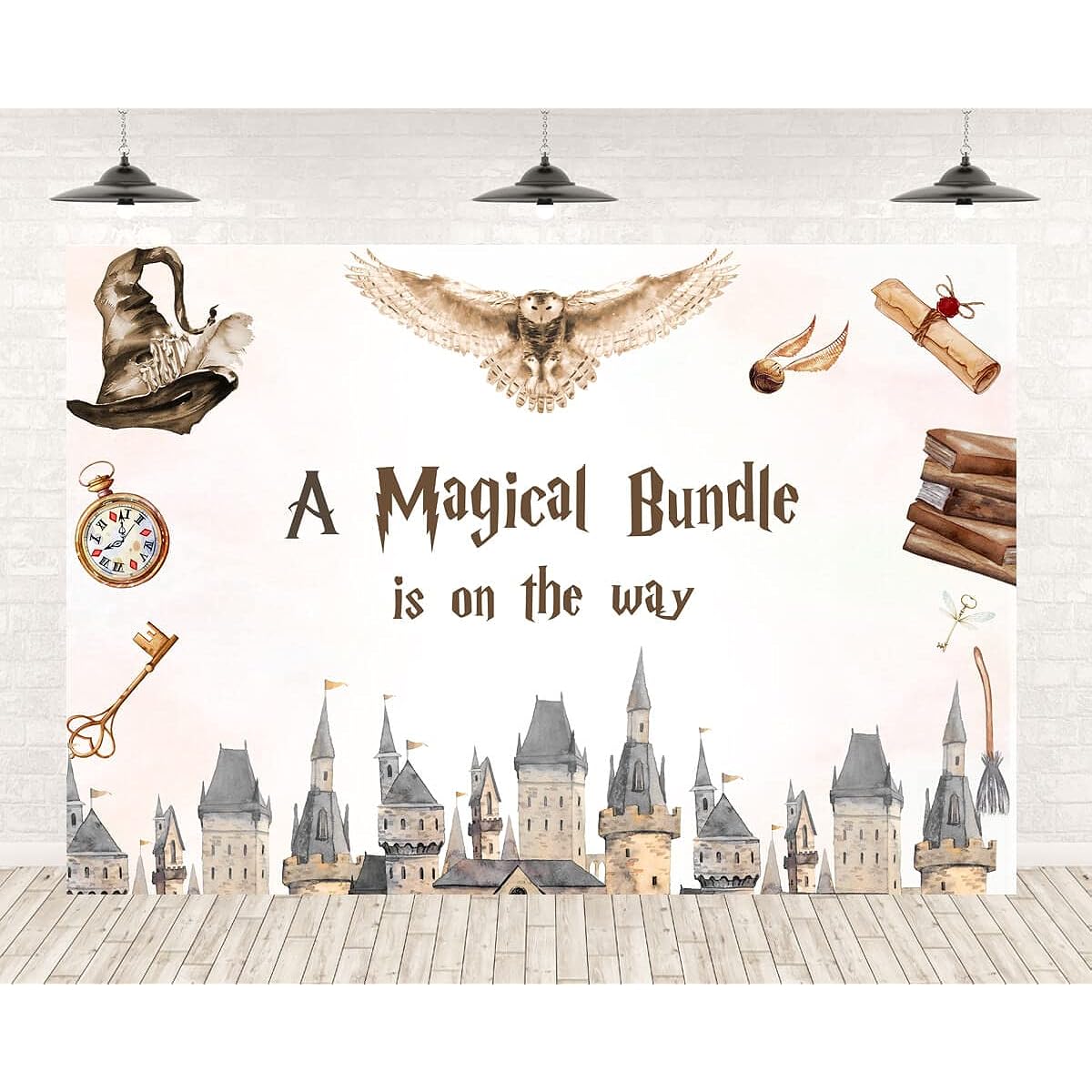 Magical Wizard Backdrop Boys Girls Magical Bundle is On The Way Happy Birthday Baby Shower Party Photography Backdrop Kids Wizard Cake Table Banner Decoration 10x7ft
