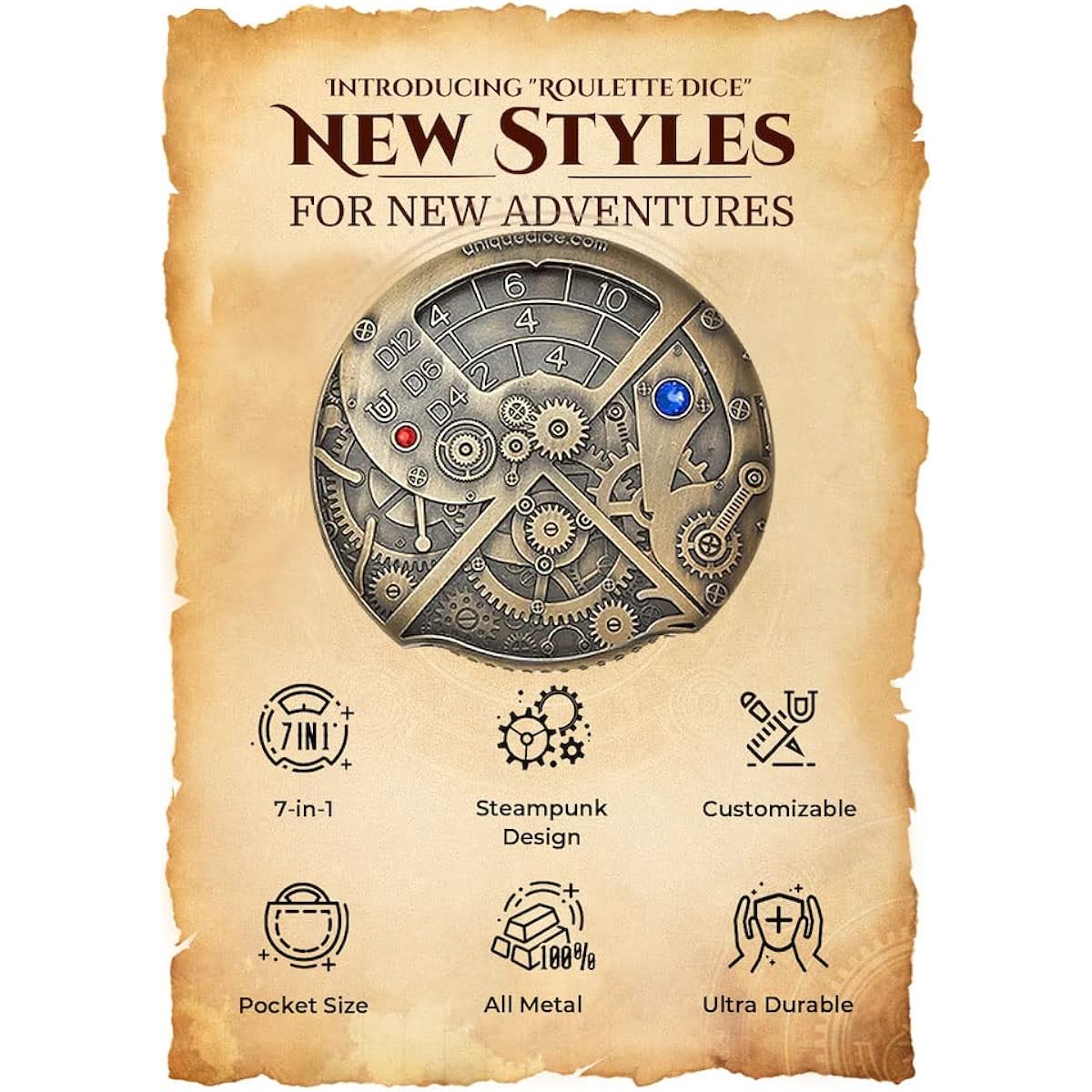 Roulette Dice Metal Dungeons and Dragons Dice Set DND D&D Dice 7 in 1 D4 D6 D8 D10 D12 D20 D% All in One Dungeons and Dragons Tabletop RPG Card Board Game