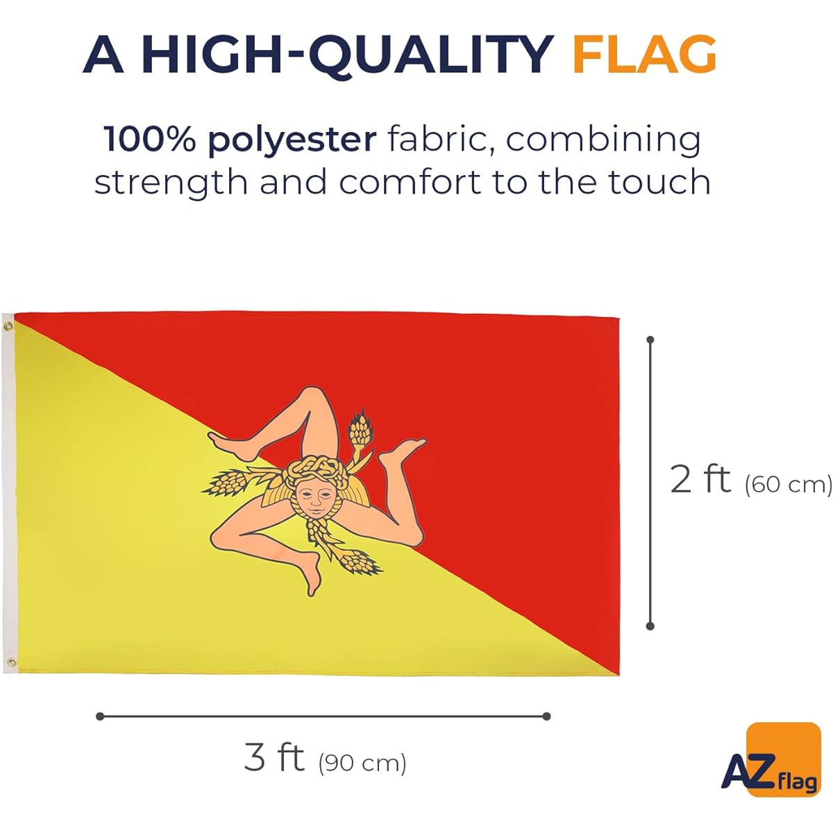 AZ Flag Sicily Flag 2ft x 3ft - Italy - Sicily Flag 60 x 90 cm - Banner 2x3ft