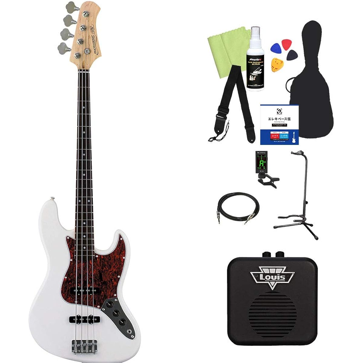 Photogenic JB-240/T3P WH Bass Beginner 12-piece set [with mini amp] Jazz bass type Photogenic