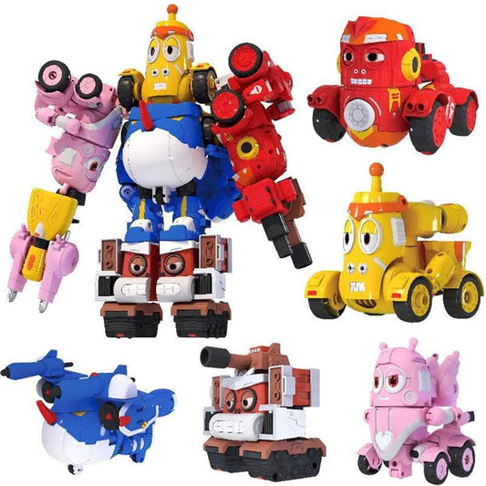 Five in One Transformation Playset Cheerful Larva Transformation Robot Transformation Figure Mecha Team Boys Toys Robot and Vehicle Mode Puzzle Parent-Child Toys Super Wings Gift