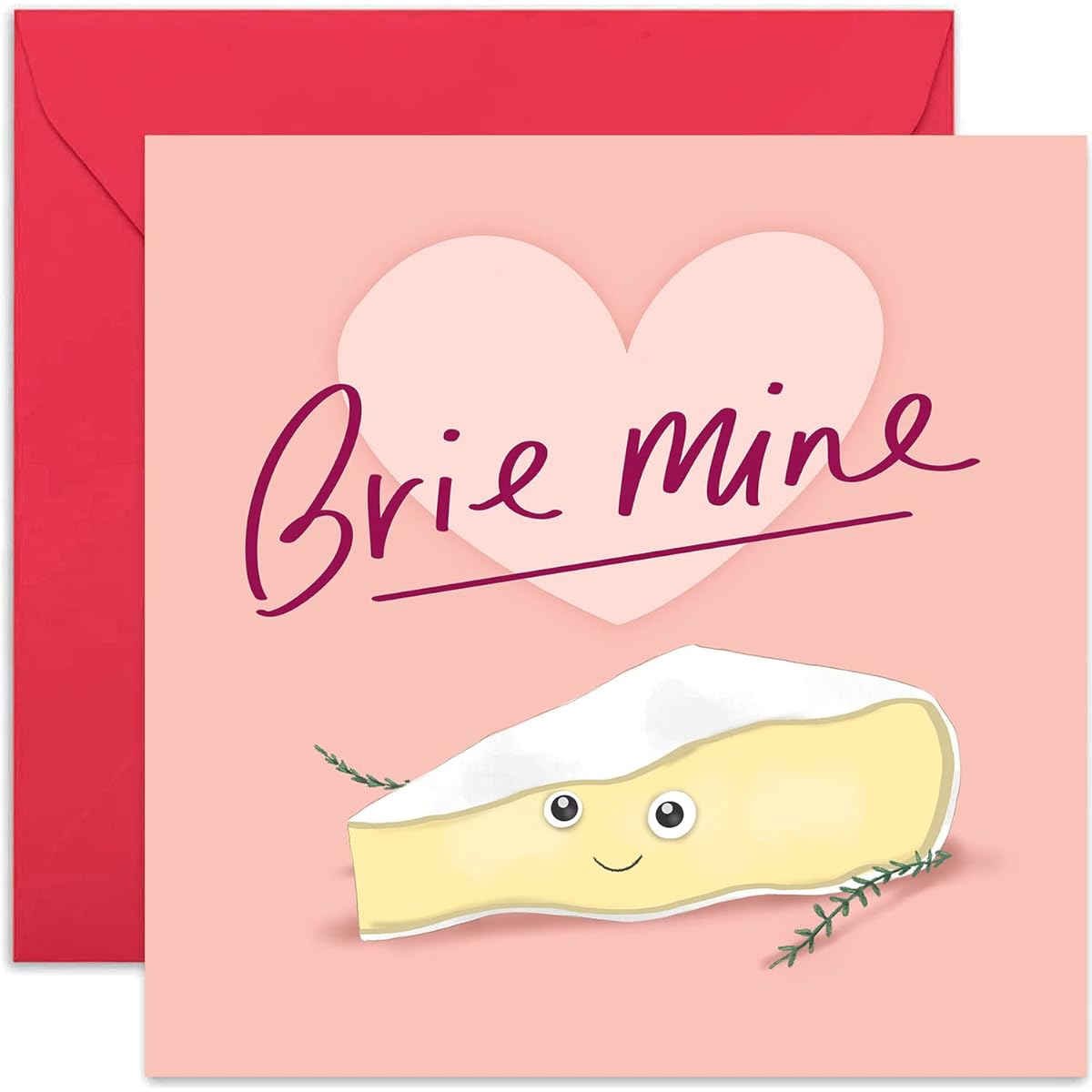 Old English Co. Brie Mine Cheesey Anniversary Card - Fun Pun Valentine Greeting Card Romantic Gift for Boyfriend, Girlfriend, Wife, Husband | Blank Inside & Envelope Included