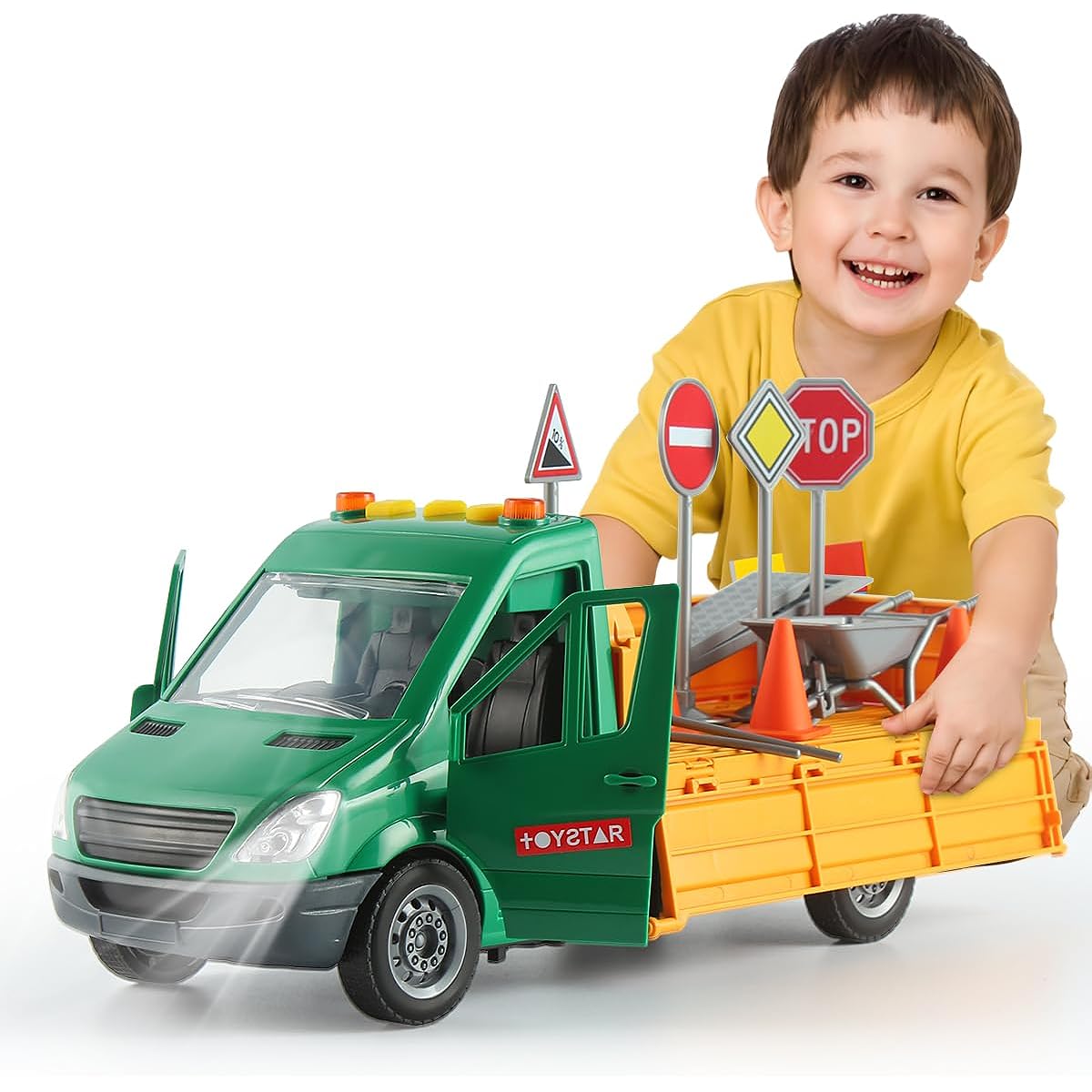 CSDCSD Fire Truck Toy with Water Hammer/Lights/Sounds/Extendable Ladder for Toddlers and Kids Ages 3-9 (Construction Truck)