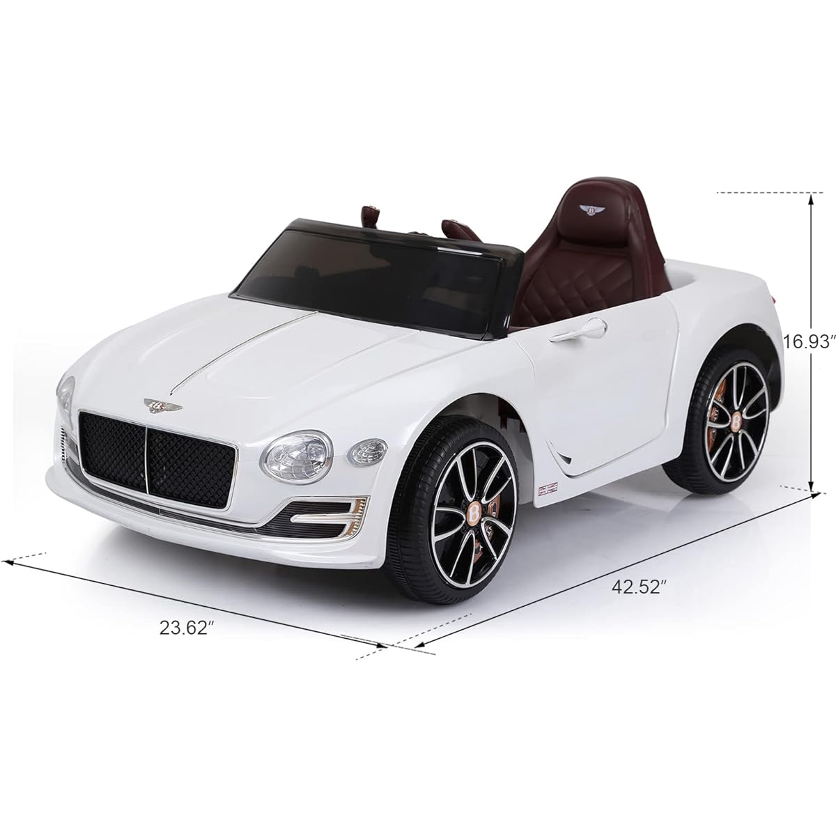 SEHOMY 12V 2-Speed Electric Kids Car Bentley Style Electric Vehicle with Remote Control and 1 Seat Battery Powered LED Light MP3 Music Horn TF Card USB Port White