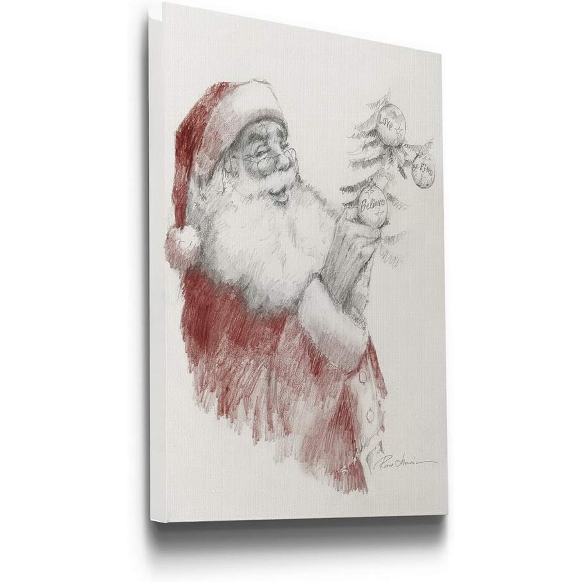 Renditions Gallery Santa and Ornaments Wall Art Christmas & Winter Decor Laughing Santa Holiday Decor Premium Gallery Wrapped Canvas Decor Ready to Hang 18" H x 27" W Made in the USA