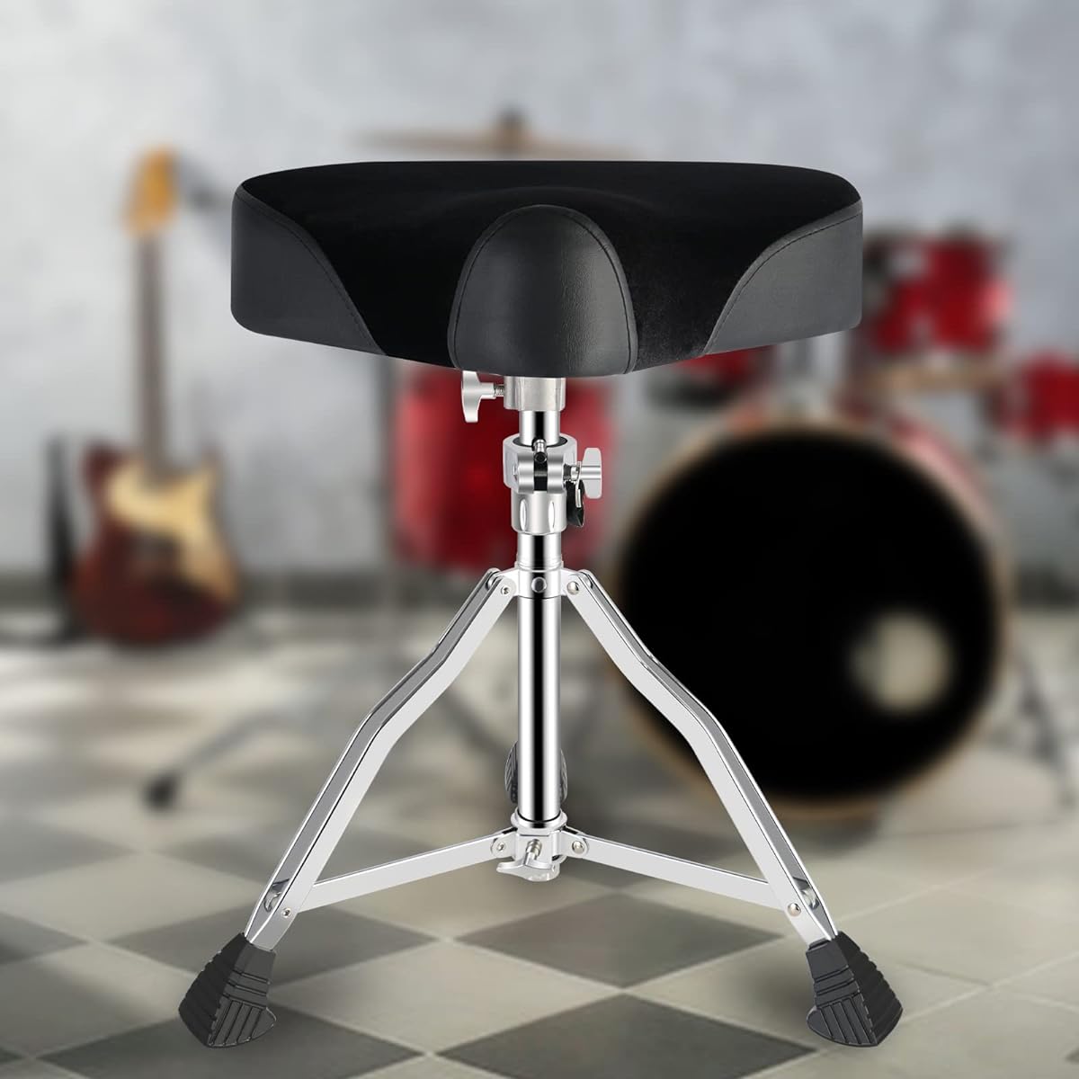 EASTROCK Drum Throne Seat Height Adjustable Padded Drum Stool Motorcycle Style Drum Chair with Non-Slip Feet for Drummers Adult