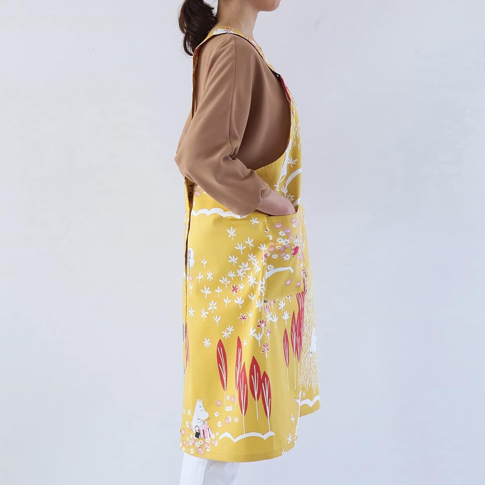 Quarter Report (MOOMIN) Moomin 100% cotton Easy to put on and take off Just put it on Over apron I'm here Gray Free size X type Apron length 85cm Wall hanging OK Large pocket included [Made in Japan]