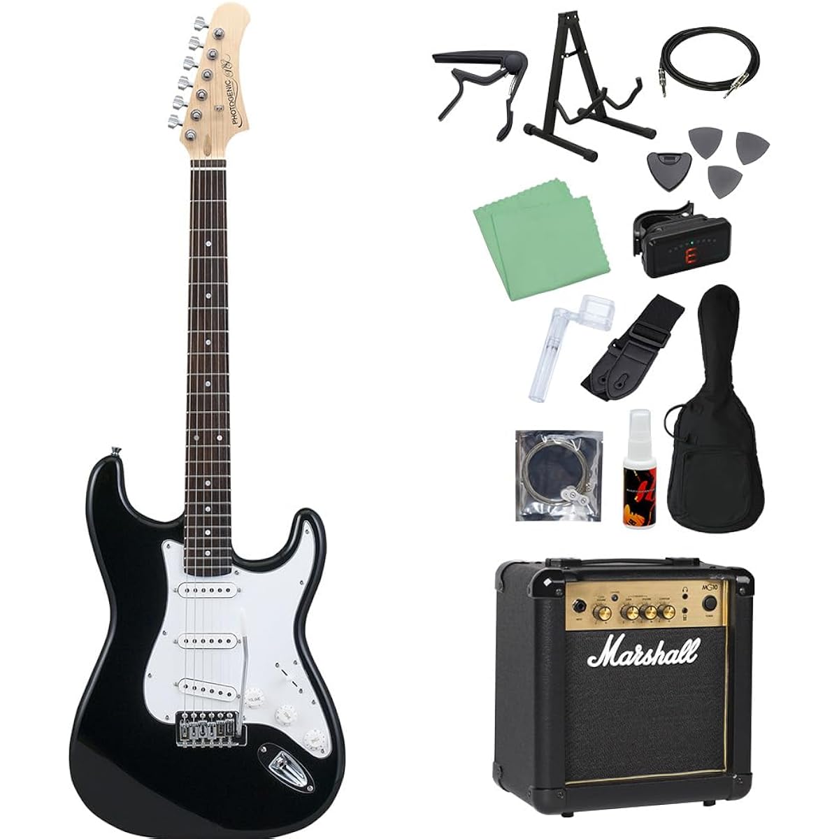 Photogenic ST-180 BK Electric Guitar Beginner 14-piece Set [Includes MG10] Stratocaster Type Photogenic