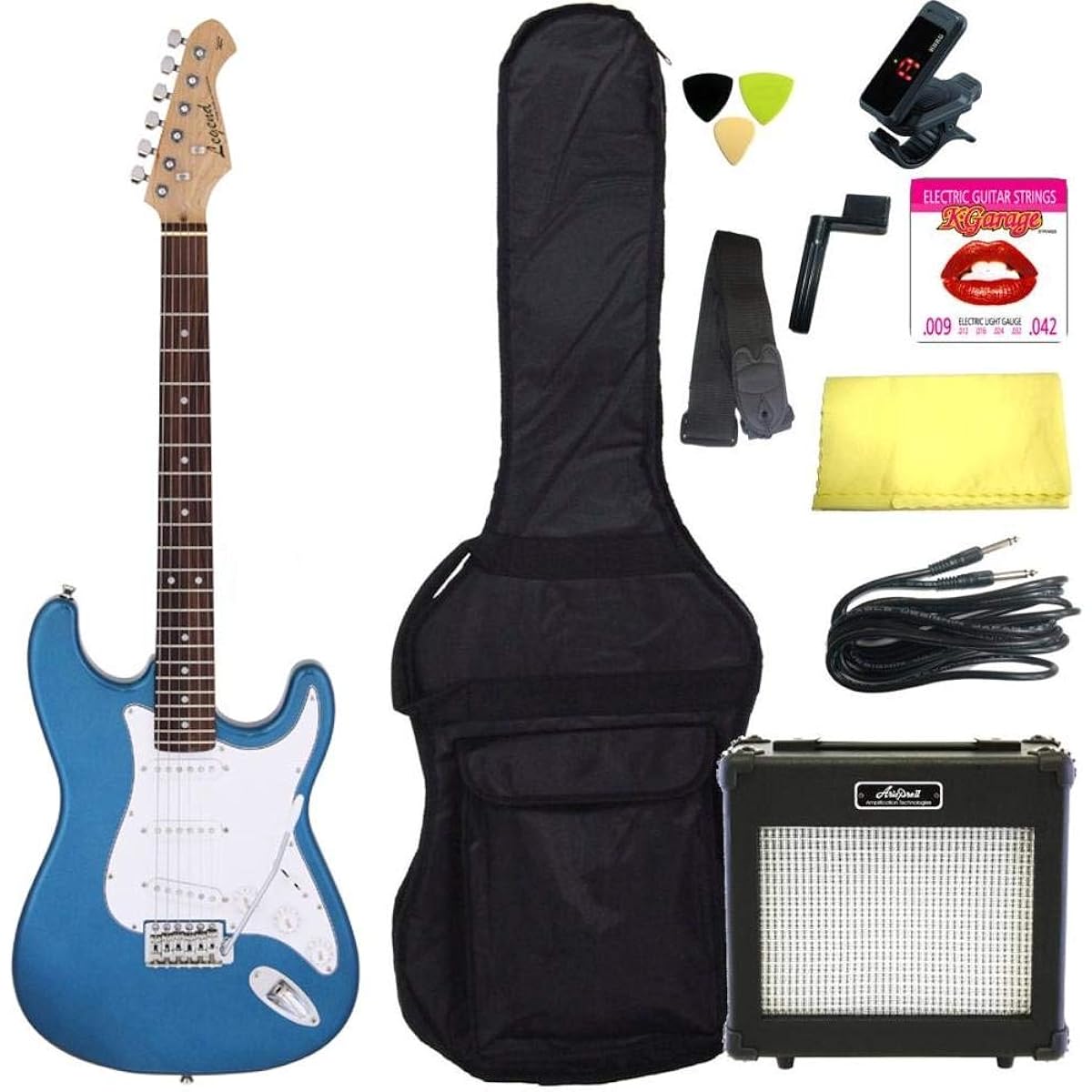 [Standard 10-piece set/ARIA 6W amplifier] Legend LST-Z MBL (Metallic Blue) Stratocaster electric guitar beginner set introductory set