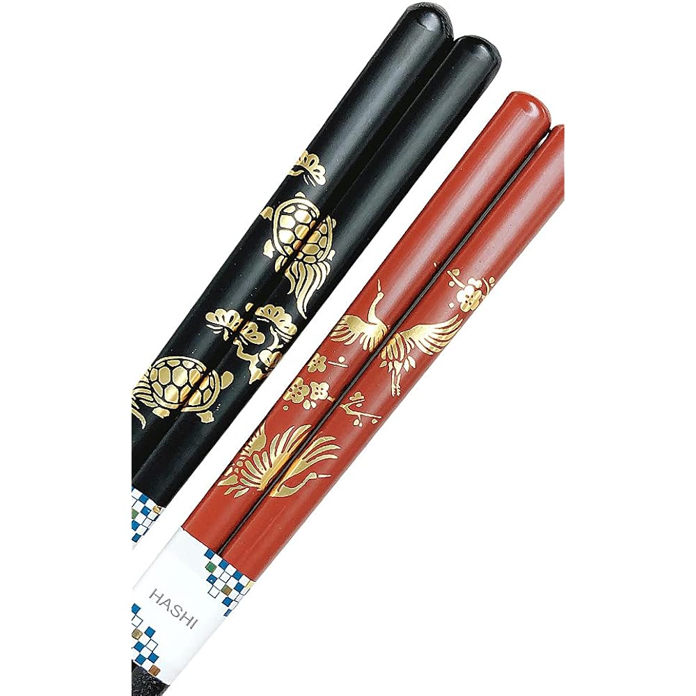 Couple chopsticks, turtle, crane dance, black, red, dishwasher safe, designed paulownia box and wrapping included, Mother's Day, Father's Day, Parents, Dad, Mom, Dad, Mom, Gift, Gift, Starting Salary [80]