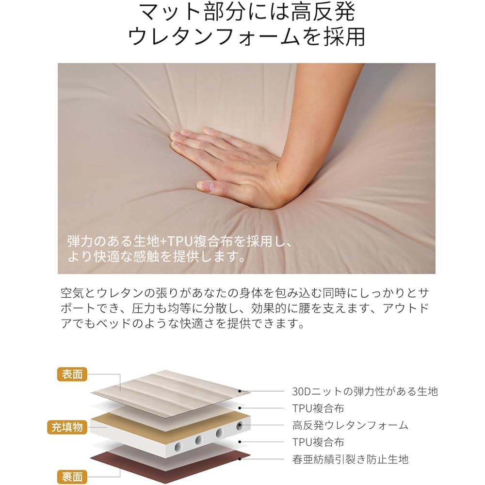 WINSOON Inflator Mat 10cm [Extreme Comfort, Wider, Automatic Inflation] Camping Mat Air Mat for 1 Person Air Bed Automatic Air Valve Design High Resilience Urethane Foam Thick Silent/Odorless/Easy to Store Pump Function Storage Bag Included (Beige)