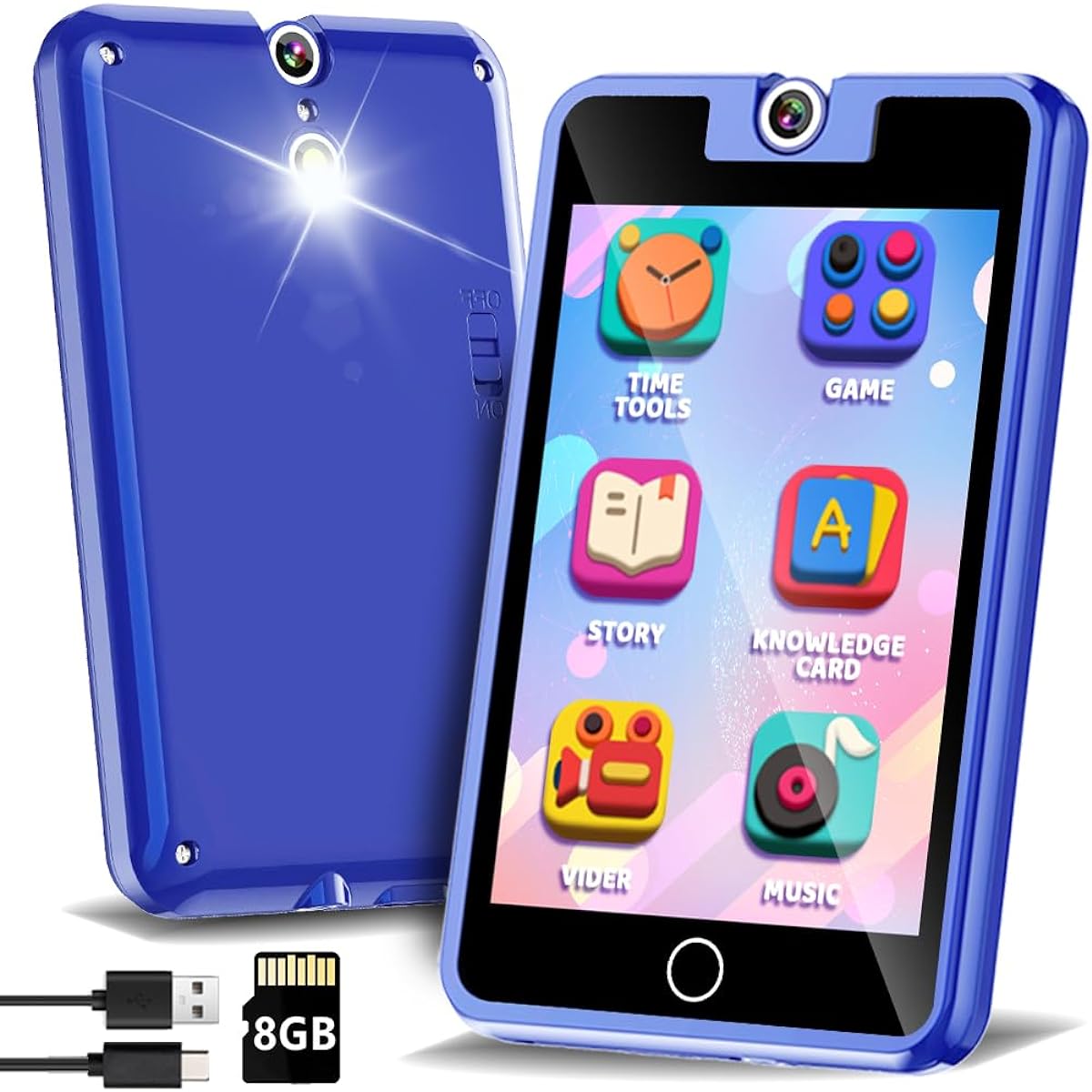Smart Pretend Phone for Kids with Rotating Camera, 28 Games, Habit Tracker, HD Touch Screen, Audible Stories, Pedometer, Alarm Clock, Portable Learning Toy for Girls and Boys Age 3-8 Years Old Christmas Birthday Gift (Blue)