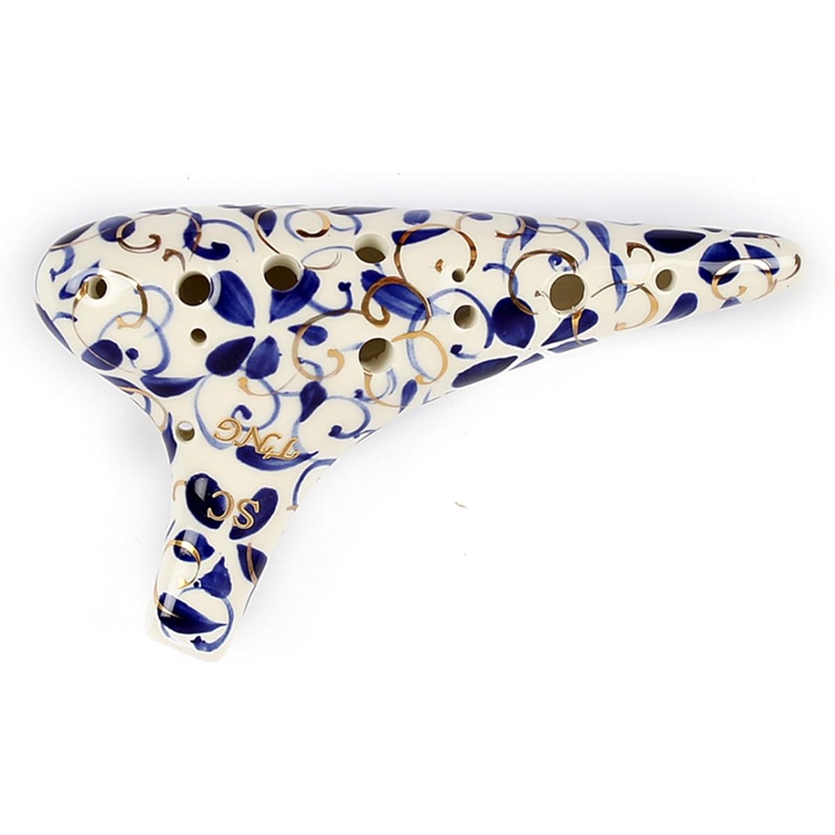 TNG Ocarina Musical Instrument [Soprano/C Key/SC/12 Holes/White & Blue] Luxury Single Ocarina Wind Wind Glaze Finish Blue Flower Porcelain