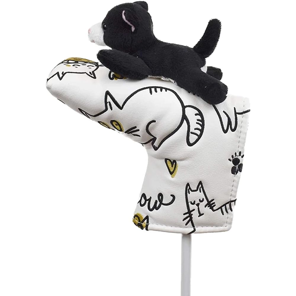 Hokushin Trading Head Cover White Putter Cover Pin Type for Blade Cat Black Cat WHC1766