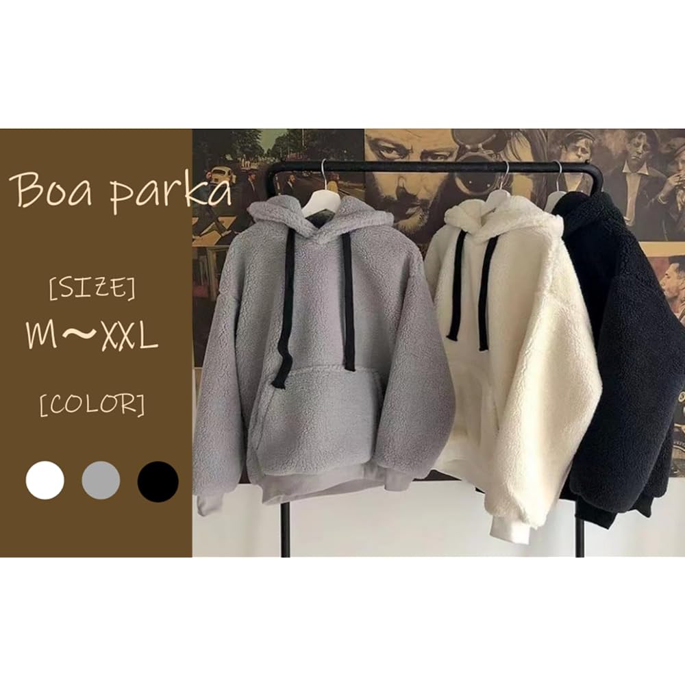[1/2style] Nibun Noichi Style Parka Boa Fleece Casual Fluffy Hooded Women's