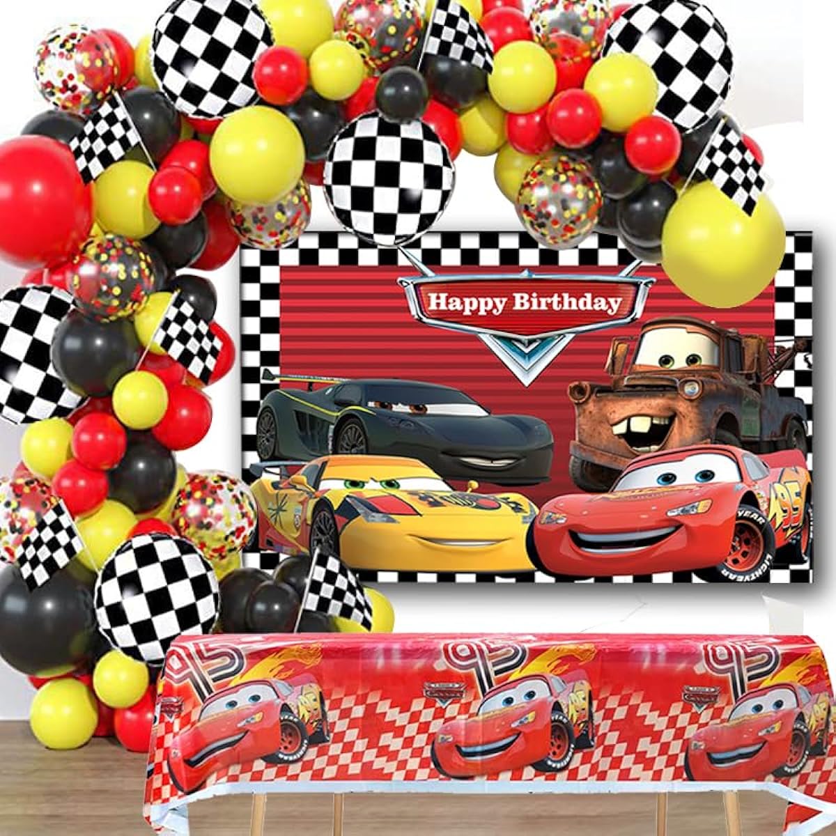 Lnkdeya Cars Race Birthday Party Decorations, 87pcs Racing Car Foil Balloons Birthday Supplies