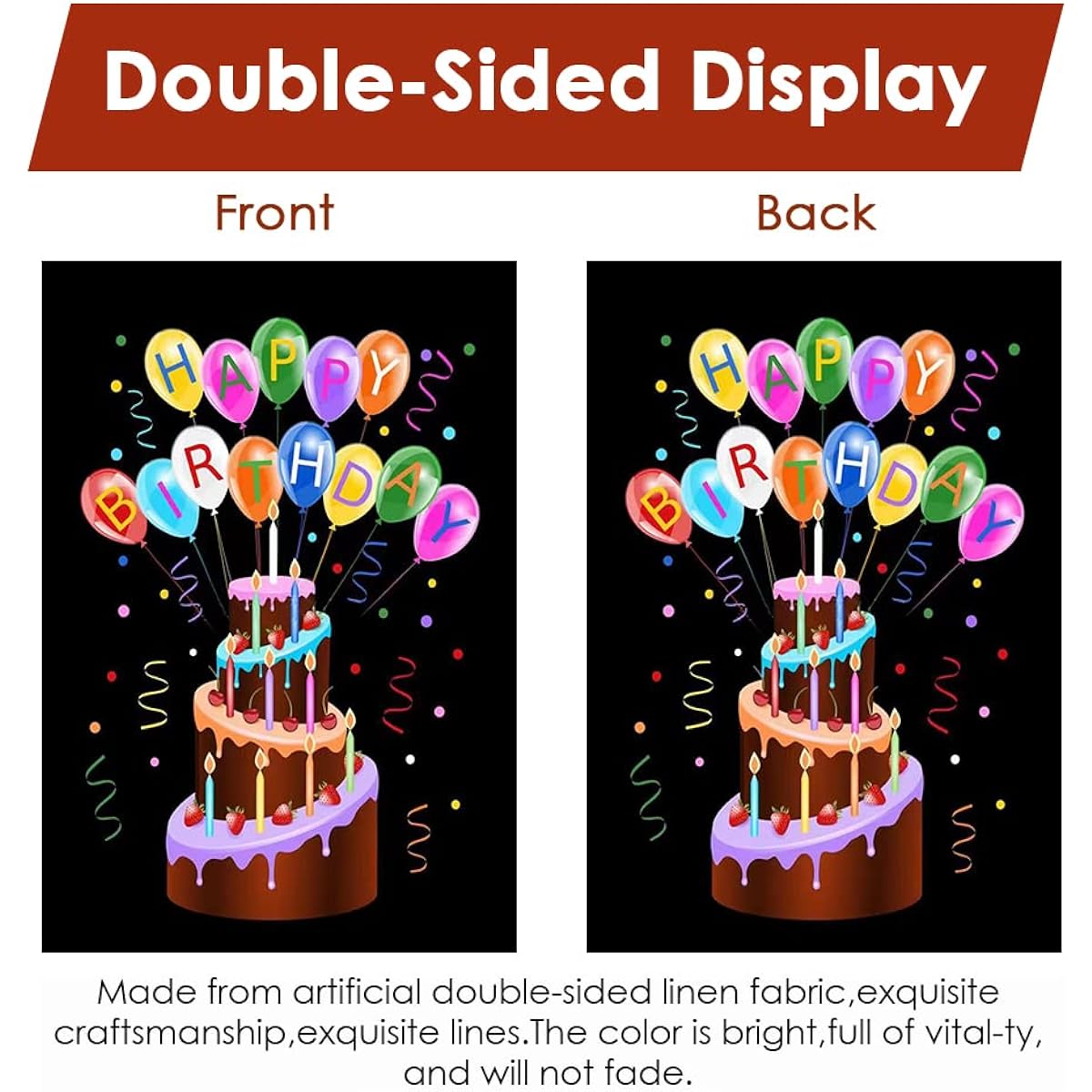Happy Birthday Big Cake Garden Banner Cartoon Double Sided Printing Linen Outdoor Sign Lawn Sign House Sign Poster Party Decoration Supplies Perfect for Birthday Party (30.6 x 18 cm) (Black-2)