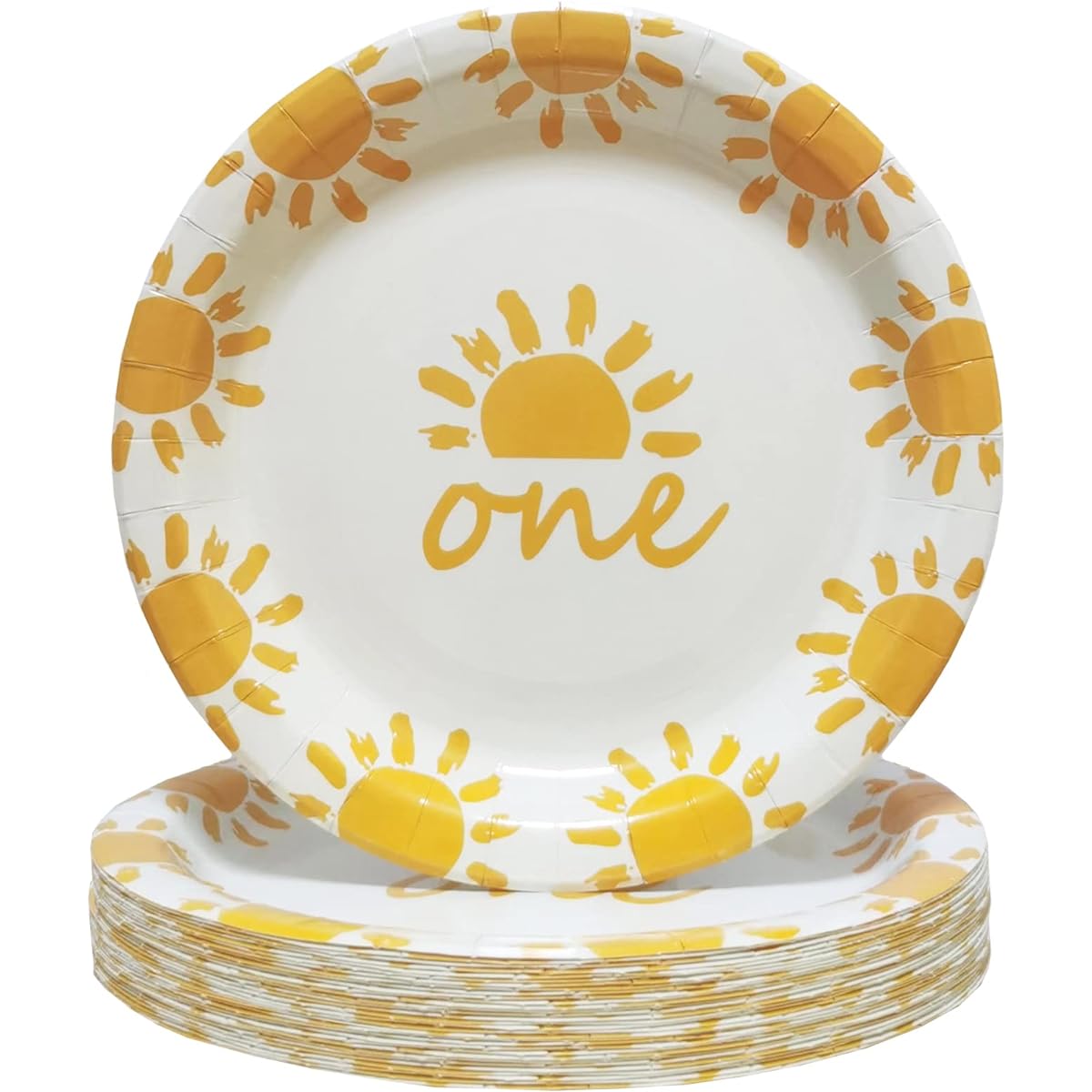 Visroco 40 9" First Trip Sun Plates, Boho Sun Birthday Paper Plates, Son's Birthday Decorations