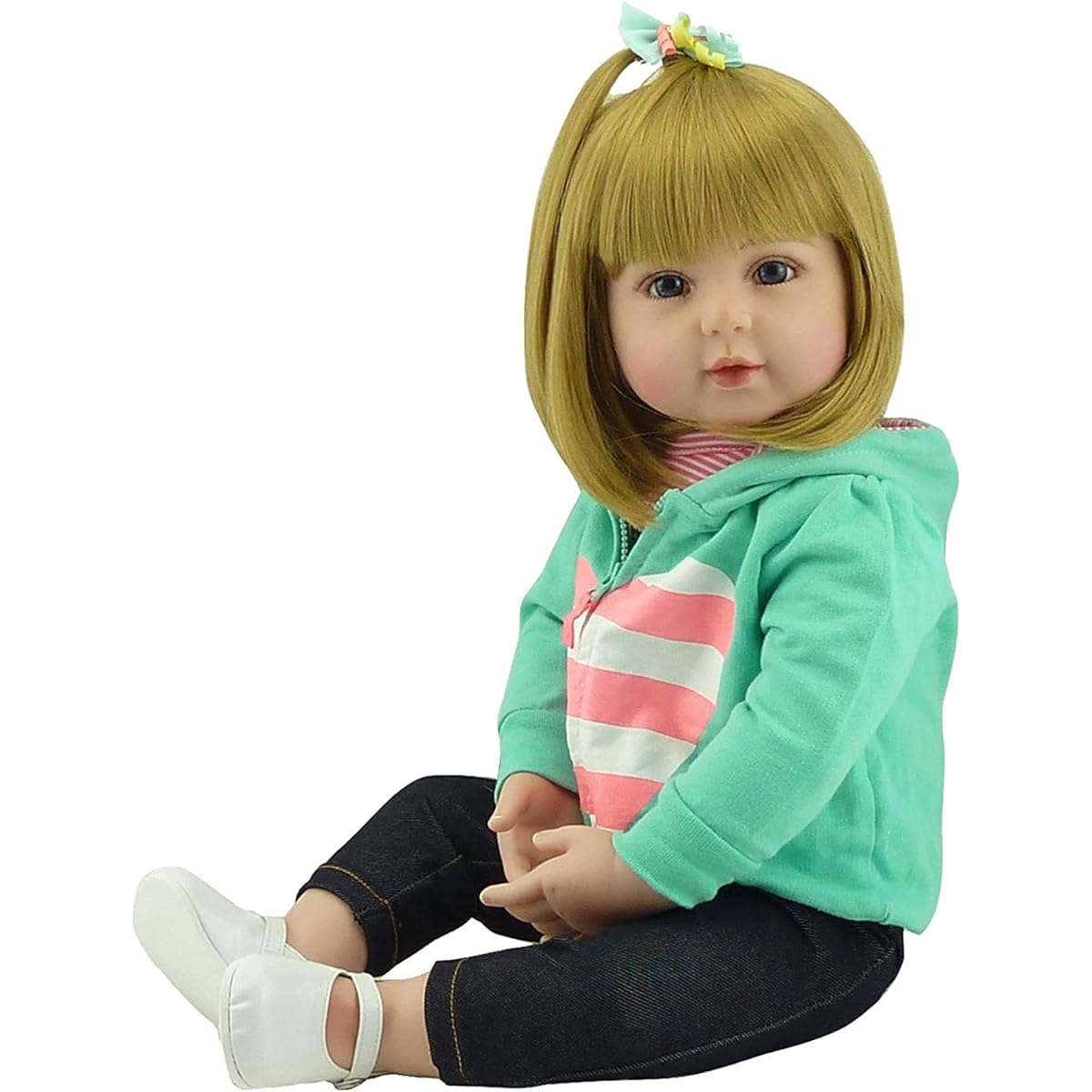Reborn Doll Girl Eyes Open Blonde Hair Reborn Toddler Girl 18 Inch Cute Realistic Soft Vinyl Silicone Doll