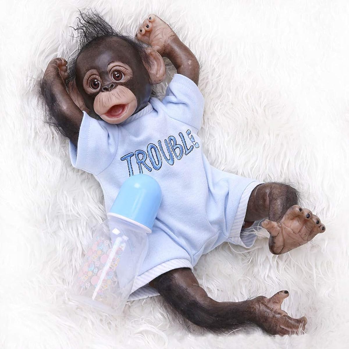 Reborn Baby Dolls 40cm Handmade Newborn Monkey Girl Boy Doll Soft Silicone Vinyl Lifelike Reborn Dolls Best Gift for Kids Christmas,Blue