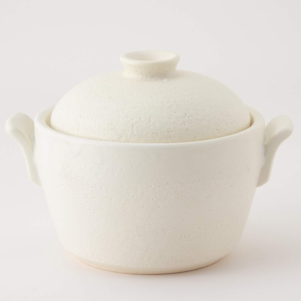 Hase Seito Earthen Pot Casserole Mini, For 1 Person, For 2 People, Approx. 15cm, Approx. 600ml, Open Fire, Dry Fire, Range, Oven OK, White ANC-39
