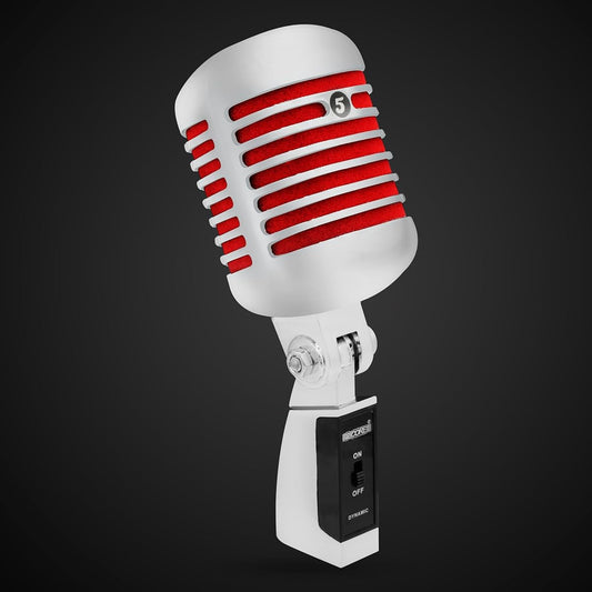 5 CORE Classic Retro Dynamic Vocal Microphone Old Vintage Style Unidirectional Chrome Cardioid Professional Noise Reduction Mic for Musical Instrument Live Performance Prop Studio Recording