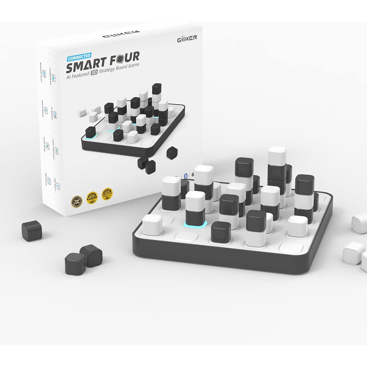 GiiKER AI SMART FOUR 3D Board Game Educational Brain Training (Japanese Instruction Manual Included) [Japan Exclusive Distributor] Black, White