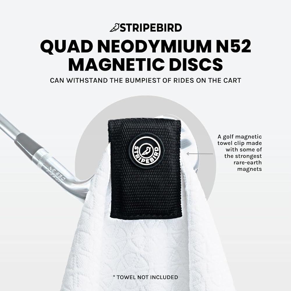 Stripebird - Magnetic Clip for Any Towel (Black) - Highest Strength Magnet - Golf Towel Magnet - Magnetic Golf Towel - Removable from Towel - Magnetic Golf Towel - Magnetic Golf Towel for Men