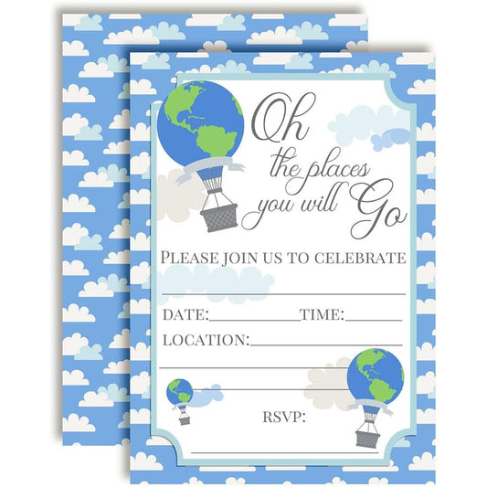 AmandaCreation Oh The Places You Will Go Adventure Themed Birthday Party Invitations, 20 Cards, 5" x 7" with 20 White Envelopes