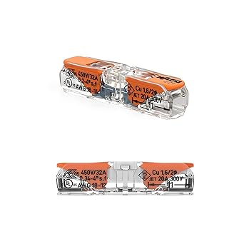 221-2401 | WAGO Lever-Nuts® Inline Splicing Connector | For solid and stranded conductors | 2 conductors with operating lever | 20-12AWG | Transparent housing | White cover | [Box of 60]
