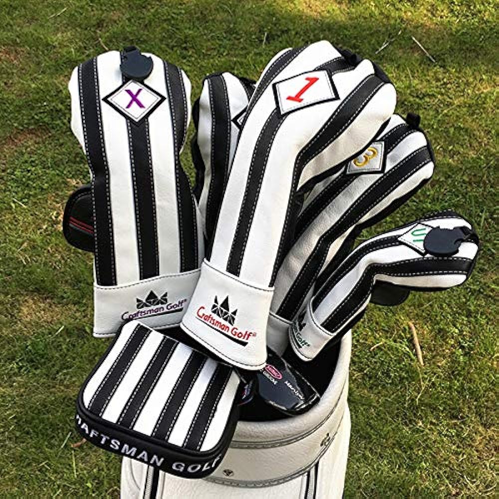 CRAFTSMAN Golf Wood Cover Club Head Cover Set/Single Item for Driver/Fairway Wood/Utility Number Tag Vertical Stripes Black and White Italian Style For Juventus Fans