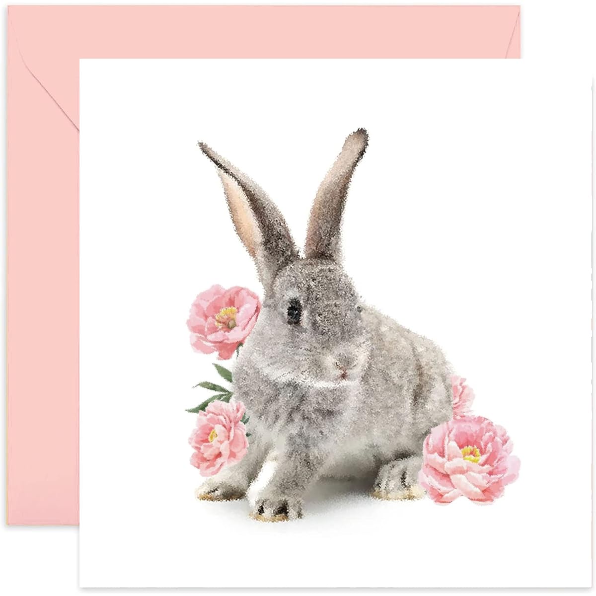 Old English Co. Wildlife Card - Square Rabbit Rabbit Botanical Floral Birthday Card | Perfect for Friends and Family | Blank Inside & Envelope Included