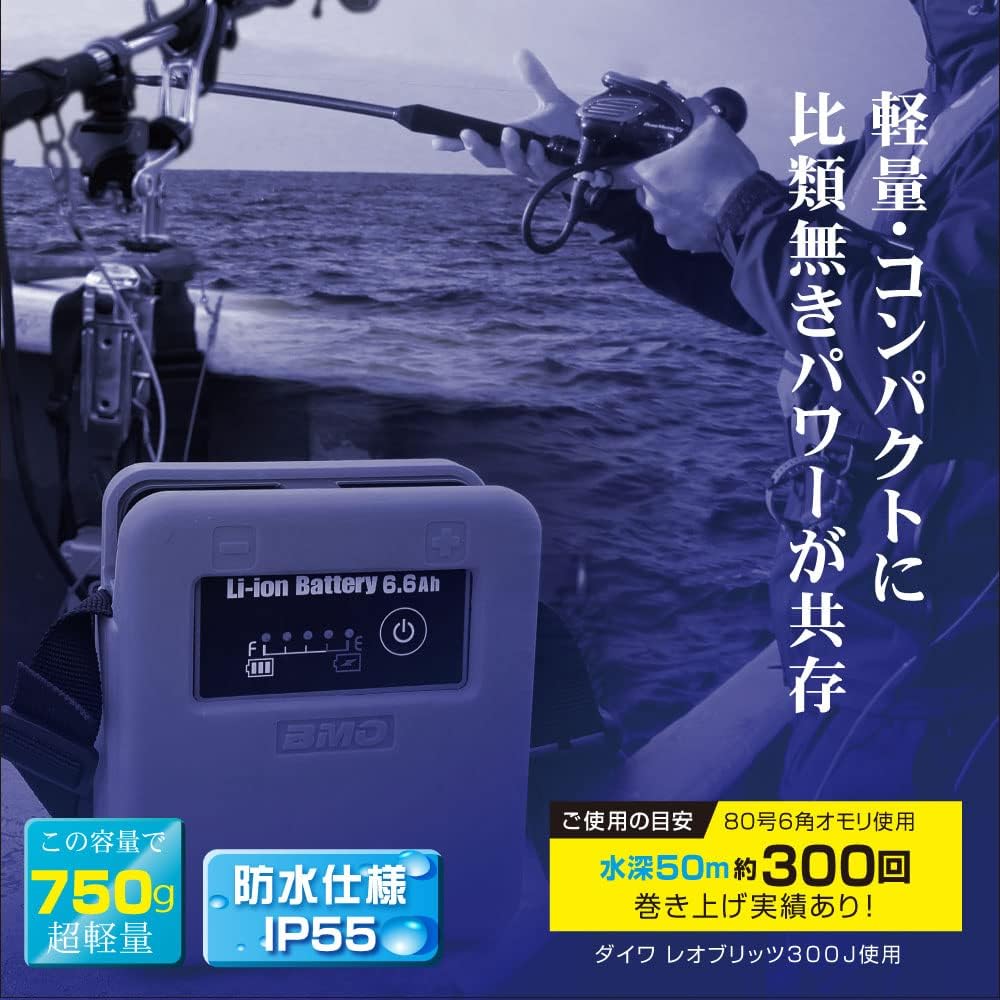 BMO JAPAN Lithium Ion Battery 6.6Ah II Main Unit & Charger Set 10Z0014 for Electric Reel Fishing