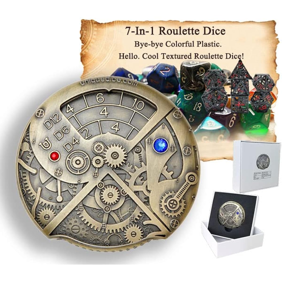 Roulette Dice Metal Dungeons and Dragons Dice Set DND D&D Dice 7 in 1 D4 D6 D8 D10 D12 D20 D% All in One Dungeons and Dragons Tabletop RPG Card Board Game