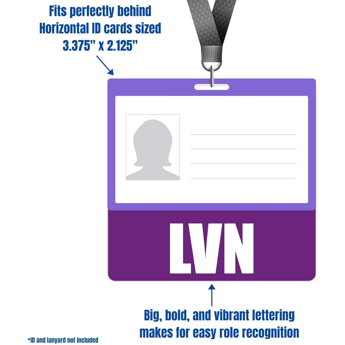LVN Badge Buddy (Purple) - Horizontal Heavy Duty Badge Buddy for Certified Vocational Nurses - Double Sided Badge ID Card