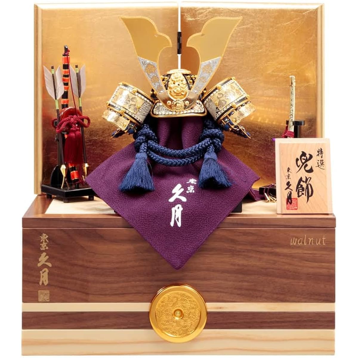 May Doll Kyugetsu Compact Helmet Storage Decoration Helmet Decoration Fine Wood Series Walnut Pure Silk Navy Blue Thread Braid No. 5 h065-k-61634 D-23