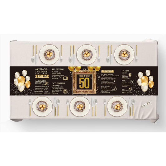 50th Birthday Table Runner Back in 1973 Table Runner 50 Years Old Kitchen Dining Table Runner 72 Inch Long Black and Gold Birthday Anniversary Wedding Party Table Decoration