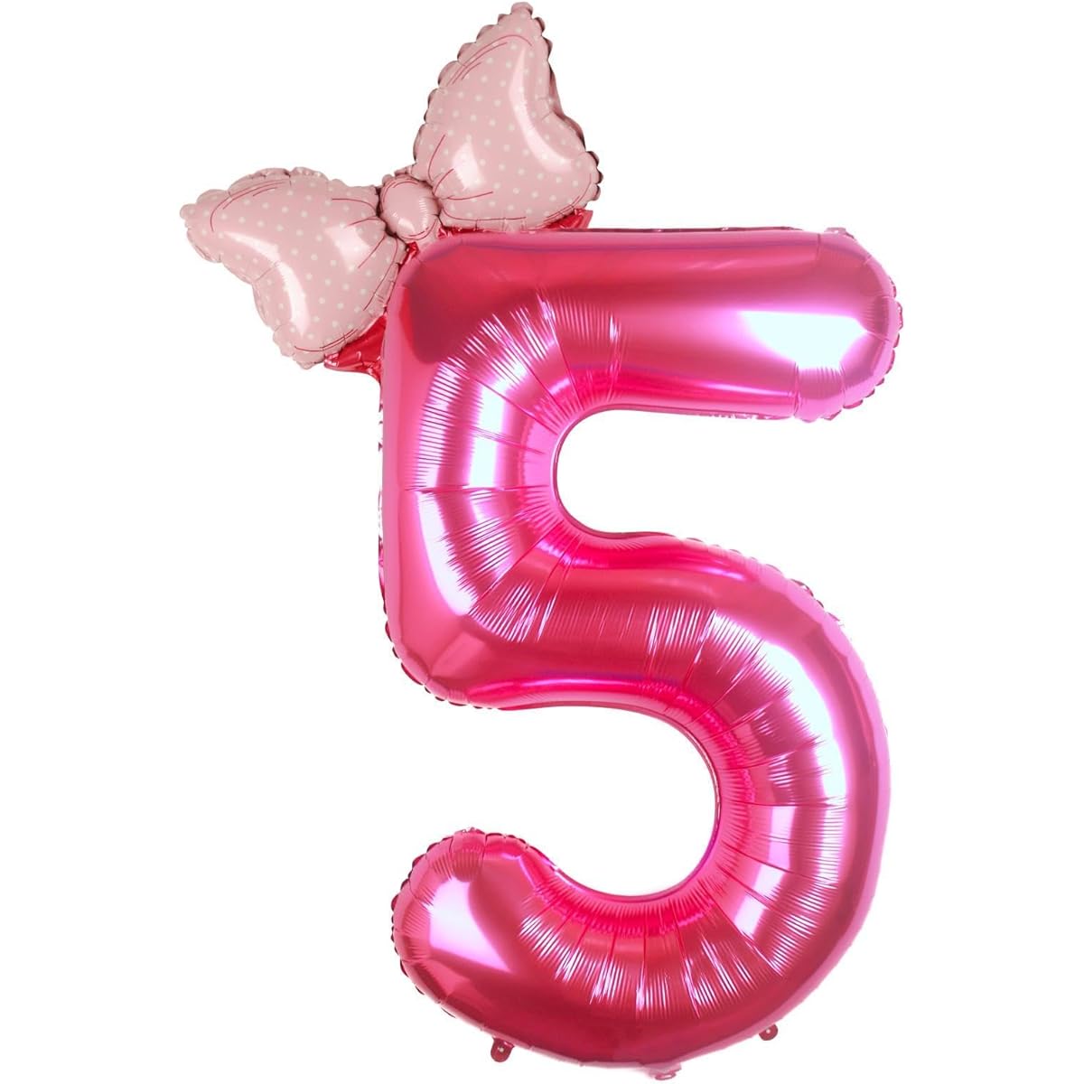 Kwuz 40 Inch Pink Number 5 Balloons with Mini Ribbon for Girls 5th Birthday Decorations Pink Cat Princess Doll Theme Birthday Party Balloon Decoration Supplies