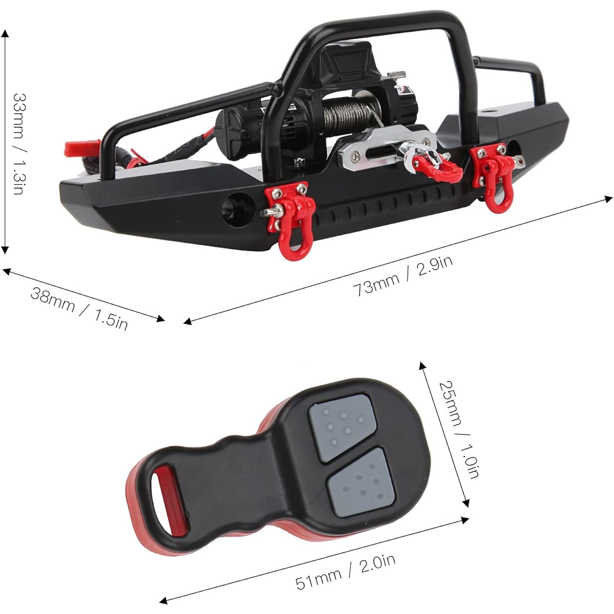 Front Bumper, Off-Road Bumper RC RC Front Bumper Winch Set with Winch Remote Control for Axial SCX10 Redcat 1/10 for TRX4